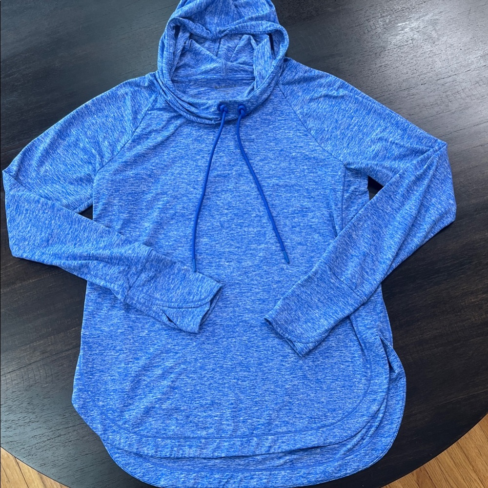 Athleta Heathered Blue Cowl-neck Hoodie